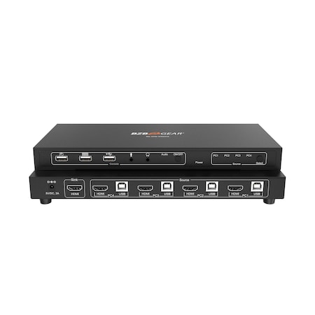 Bzbgear 4x1 4K UHD KVM Switcher with USB2.0 Ports for Peripherals and Audio Support BG-UHD-KVM41A